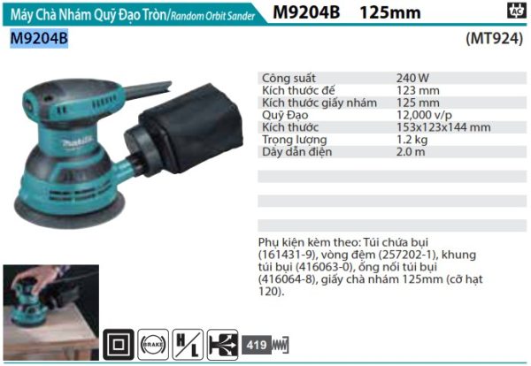 MÁY CHÀ NHÁM QUỸ ĐẠO TRÒN MAKITA M9204B