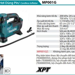 MÁY BƠM HƠI DÙNG PIN Makita MP001GZ (40V MAX) (không kèm pin sạc)