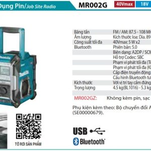 RADIO SỬ DỤNG PIN Makita MR002GZ (40V MAX/18V/14.4V/12V (không kèm pin sạc)