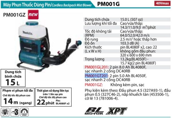 MÁY PHUN THUỐC DÙNG PIN Makita  PM001GL201