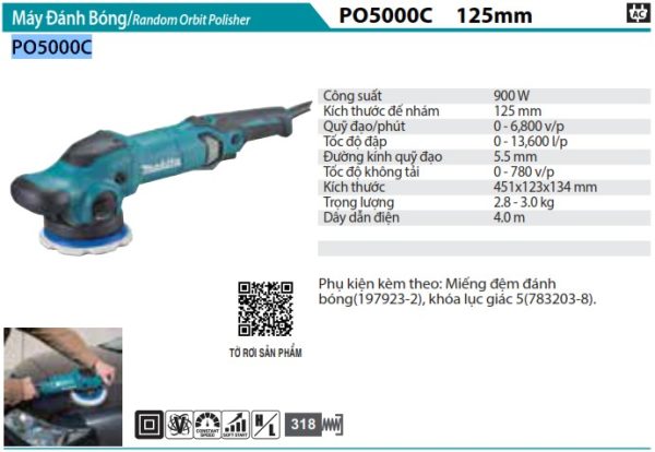 MÁY ĐÁNH BÓNG QUỸ ĐẠO Makita PO5000C (125MM)