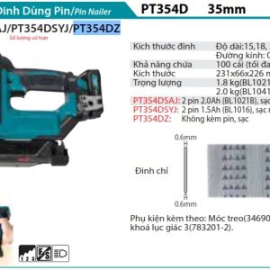 MÁY BẮN ĐINH DÙNG PIN Makita PT354DZ (12V MAX) (không kèm pin sạc)