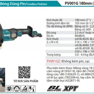 MÁY ĐÁNH BÓNG DÙNG PIN Makita PV001GZ (180MM/BL)(40V MAX (không kèm pin sạc)