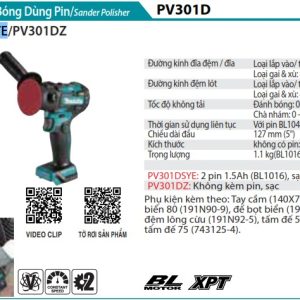 MÁY ĐÁNH BÓNG DÙNG PIN Makita  PV301DSYE (12V MAX) (kèm 02 pin 1.5AH + sạc)