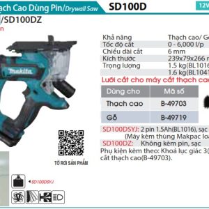 MÁY CẮT THẠCH CAO DÙNG PIN Makita SD100DSYJ (12V MAX) (kèm 01 pin + sạc)