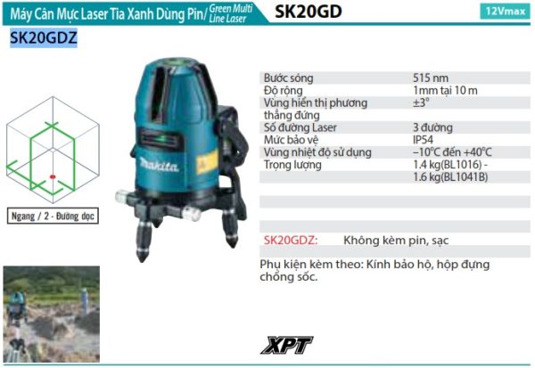 MÁY CÂN MỰC LASER TIA XANH DÙNG PIN Makita SK20GDZ (12V M (không kèm pin sạc)