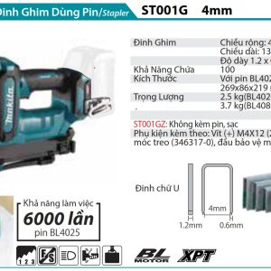 MÁY BẮN ĐINH GHIM DÙNG PIN Makita  ST001GZ (ĐINH J 4MM/BL)(40V MAX)