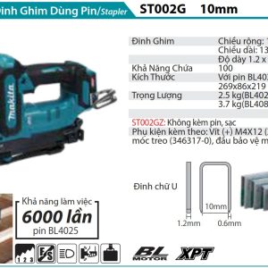 MÁY BẮN ĐINH GHIM DÙNG PIN Makita ST002GZ (ĐINH J 10MM/BL)(40V MAX)  (không kèm pin sạc)