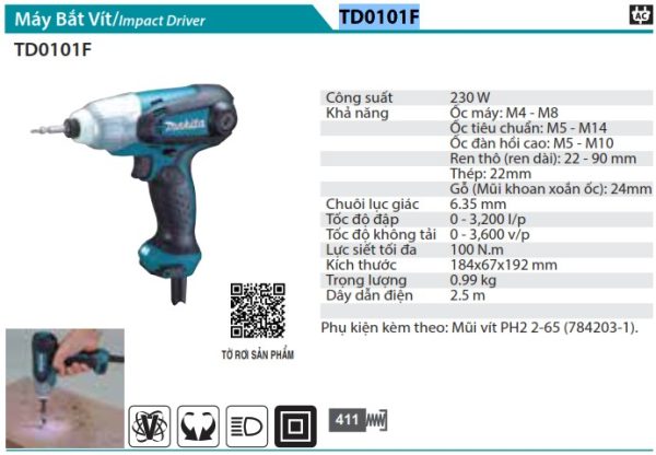 MÁY BẮT VÍT Makita  TD0101F