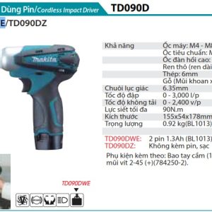 MÁY BẮT VÍT DÙNG PIN Makita TD090DWE (10.8V) (kèm 02 pin 1.5AH + sạc)