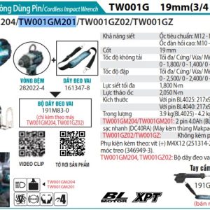 MÁY SIẾT BU LÔNG DÙNG PIN Makita TW001GM201 (19MM/BL)(40V M (kèm 02 pin 4.0Ah + sạc nhanh)