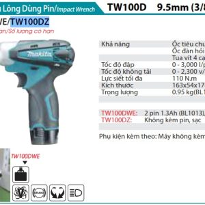 MÁY SIẾT BU LÔNG DÙNG PIN Makita TW100DZ (9.5MM)(10.8V) (không kèm pin sạc)