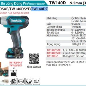 MÁY SIẾT BU LÔNG DÙNG PIN Makita TW140DZ (9.5MM) (không kèm pin sạc)