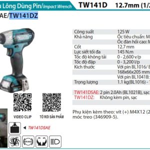 MÁY SIẾT BU LÔNG DÙNG PIN Makita TW141DZ (12.7MM) (không kèm pin sạc)