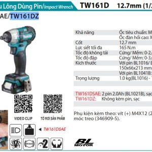 MÁY SIẾT BU LÔNG DÙNG PIN Makita TW161DZ (12.7MM/BL) (không kèm pin sạc)