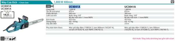 MÁY CƯA XÍCH DÙNG ĐIỆN Makita UC4041A (400MM/90PX)