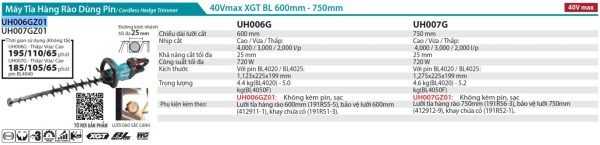 MÁY TỈA HÀNG RÀO DÙNG PIN Makita UH006GZ01 (600MM/BL)(40V (không kèm pin sạc)