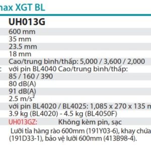 MÁY TỈA HÀNG RÀO DÙNG PIN Makita UH013GZ (600MM/BL)(40V (không kèm pin sạc)