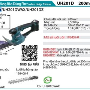 MÁY CẮT TỈA HÀNG RÀO DÙNG PIN Makita UH201DSY (12V MAX) (kèm 01 pin + sạc)