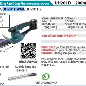 MÁY CẮT TỈA HÀNG RÀO DÙNG PIN Makita UH201DWAX (12V MAX) Kèm (01 pin 2.0Ah + sạc nhanh)