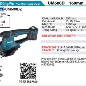 MÁY TỈA CỎ DÙNG PIN Makita UM600DSYE  (12V MAX) (kèm 02 pin 1.5AH + sạc)