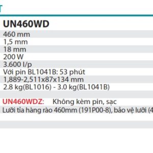 MÁY TỈA HÀNG RÀO DÙNG PIN Makita UN460WDZ (460MM)(12V MAX (không kèm pin sạc)