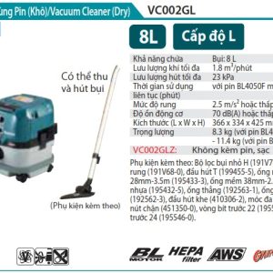 MÁY HÚT BỤI DÙNG PIN Makita VC002GLZ (KHÔ)(HEPA/AWS/8L/