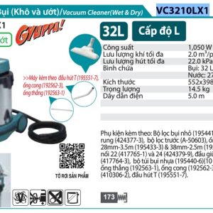 MÁY HÚT BỤI Makita VC3210LX1(ƯỚT&KHÔ)