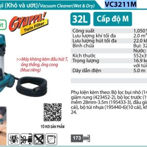 Máy hút bụi (Ướt & Khô) Makita VC3211M