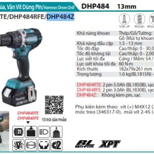 Máy Khoan Búa Và Vặn Vít Dùng Pin(BL)(18V) (không kèm pin sạc) - Makita DHP484Z