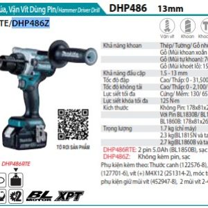 Máy Khoan Búa Và Vặn Vít Dùng Pin(BL)(18 (không kèm pin sạc) - Makita DHP486Z