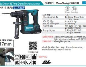 Máy Khoan Bê Tông Dùng Pin (không kèm pin sạc) - Makita DHR171Z