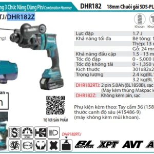 Máy Khoan Bê Tông 3 Chức Năng Dùng Pin (không kèm pin sạc) - Makita DHR182Z