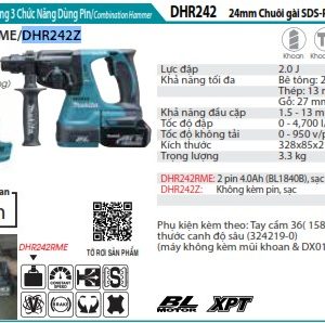 Máy Khoan Bê Tông 3 Chức Năng Dùng Pin (không kèm pin sạc) - Makita DHR242Z