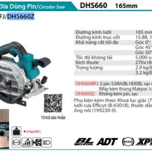 Máy Cưa Đĩa Dùng Pin(165MM/BL)(18V) (không kèm pin sạc) - Makita DHS660Z