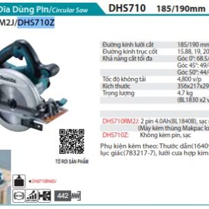 Máy Cưa Đĩa Dùng Pin(190MM)(18VX2) (không kèm pin sạc) - Makita DHS710Z