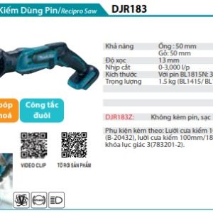 Máy Cưa Kiếm Dùng Pin(18V) (không kèm pin sạc) - Makita DJR183Z