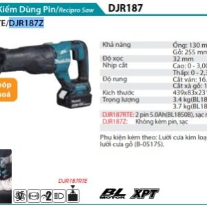 Máy Cưa Kiếm Dùng Pin(BL)(18V) (không kèm pin sạc) - Makita DJR187Z