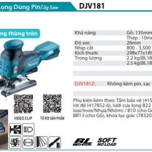 Máy Cưa Lọng Dùng Pin(BL)(18V) (không kèm pin sạc) - Makita DJV181Z