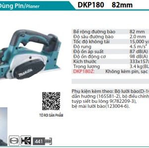 Máy Bào Dùng Pin(18V) (không kèm pin sạc) - Makita DKP180Z