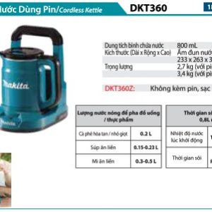 Ấm Đun Nước Dùng Pin(18VX2) (không kèm pin sạc) - Makita DKT360Z