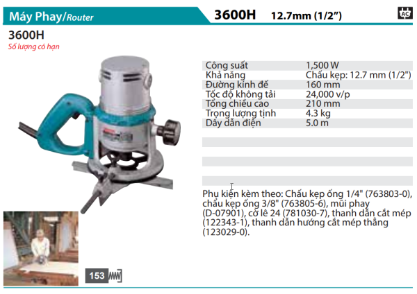 Máy Phay(12,7MM/1/2'') - Makita 3600H