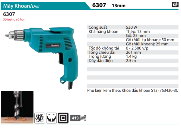 Máy Khoan(13MM) - Makita 6307