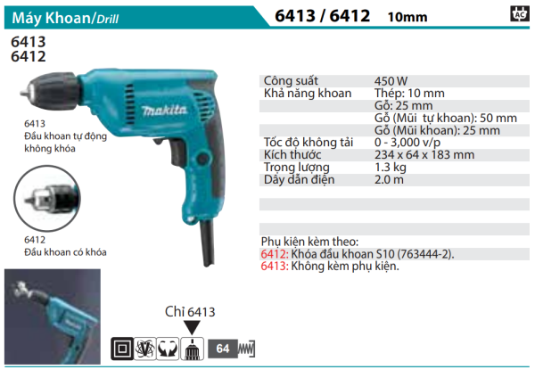 Máy Khoan(10MM) - Makita 6412