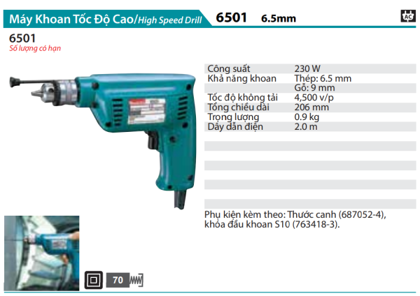 Máy Khoan Tốc Độ Cao(6.5MM) - Makita 6501