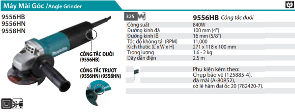 Máy Mài Góc(100MM/840W/Công Tắc Đuôi) - Makita 9556HB