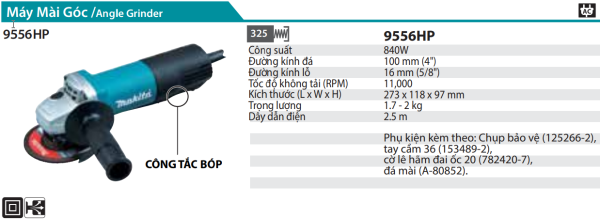 Máy Mài Góc(100MM/840W/Công Tắc Bóp) - Makita 9556HP