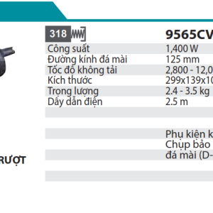 Máy Mài Góc(125MM/1400W/Công Tắc Trượt) - Makita 9565CVR