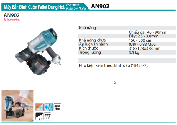 Máy Bắn Đinh Cuộn Pallte Dùng Hơi - Makita AN902