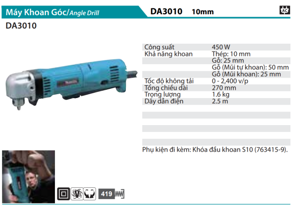 Máy Khoan Góc - Makita DA3010